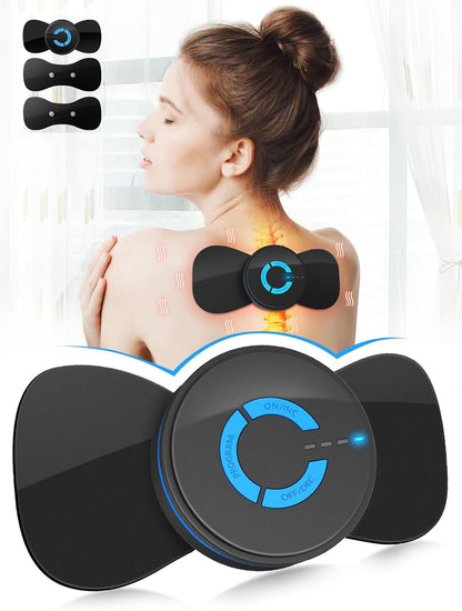 TENS – Unidad negra con 2 almohadillas, mini máquina de masaje de microcorriente EMS, instrumento de fisioterapia multifunción de baja frecuencia, estimulador muscular y dispositivo de terapia