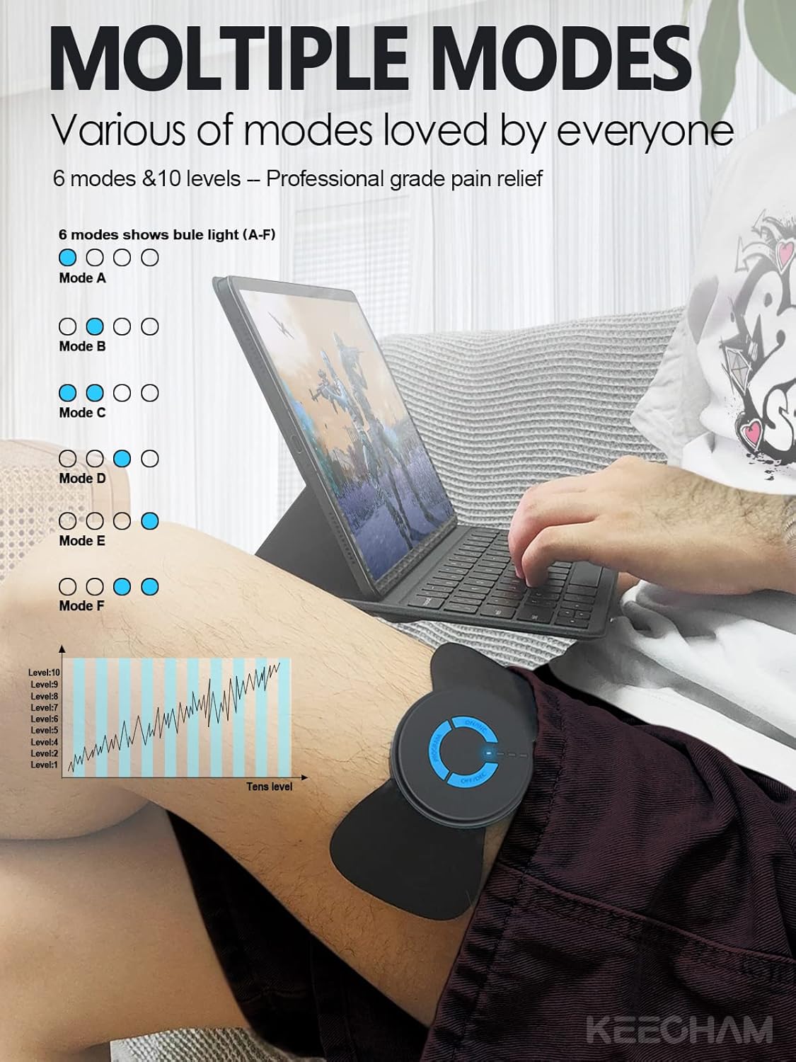 TENS – Unidad negra con 2 almohadillas, mini máquina de masaje de microcorriente EMS, instrumento de fisioterapia multifunción de baja frecuencia, estimulador muscular y dispositivo de terapia