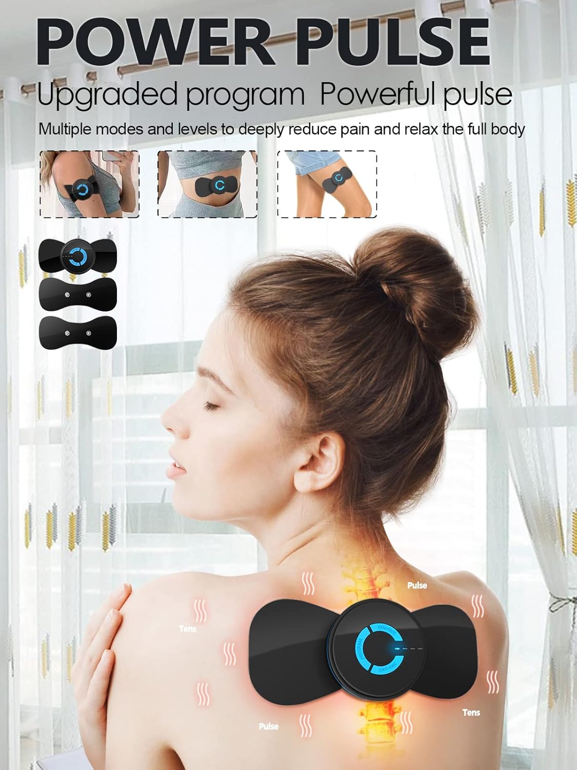 TENS – Unidad negra con 2 almohadillas, mini máquina de masaje de microcorriente EMS, instrumento de fisioterapia multifunción de baja frecuencia, estimulador muscular y dispositivo de terapia
