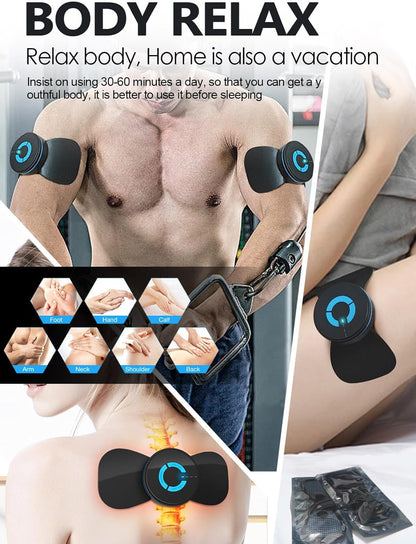 TENS – Unidad negra con 2 almohadillas, mini máquina de masaje de microcorriente EMS, instrumento de fisioterapia multifunción de baja frecuencia, estimulador muscular y dispositivo de terapia